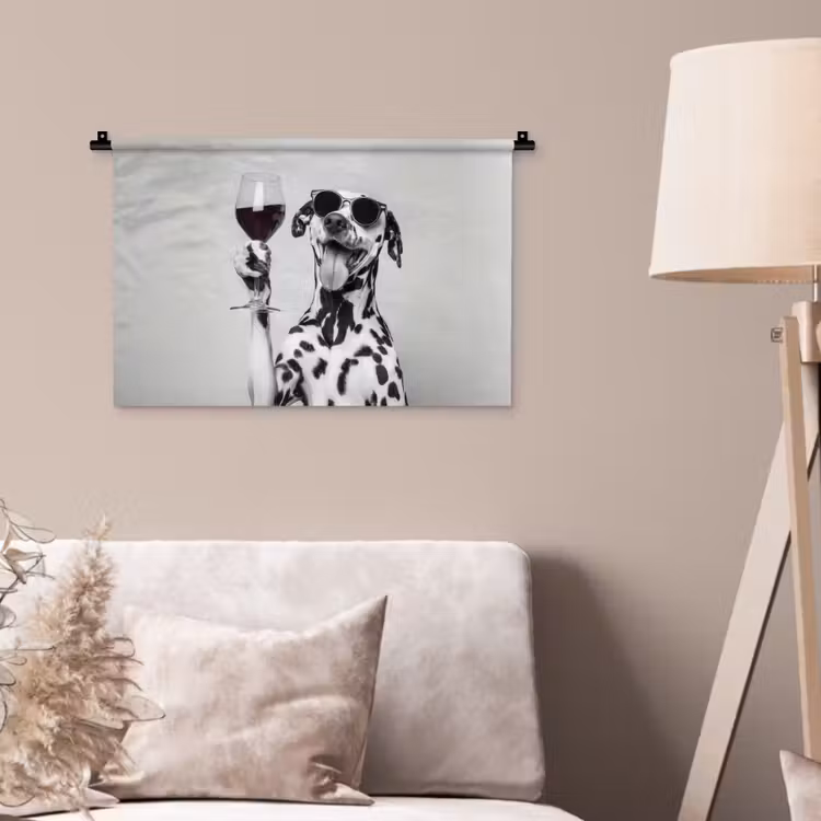Wandkleed - Zonnebril - Dalmatiër - Wijnglas - Tong — 2