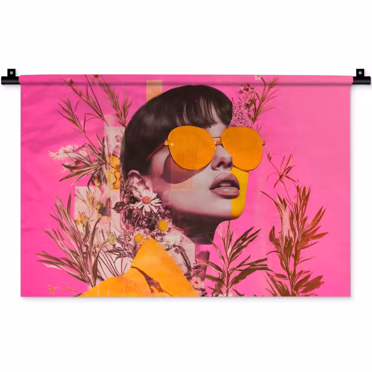 Wandkleed - Zonnebril - Oranje - Vrouw - Planten — 1