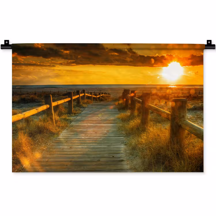 Wandkleed - Zon - Strand - Duin - Horizon - Gras - Pad - Oranje — 1