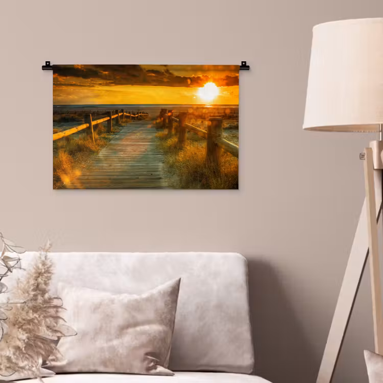 Wandkleed - Zon - Strand - Duin - Horizon - Gras - Pad - Oranje — 2