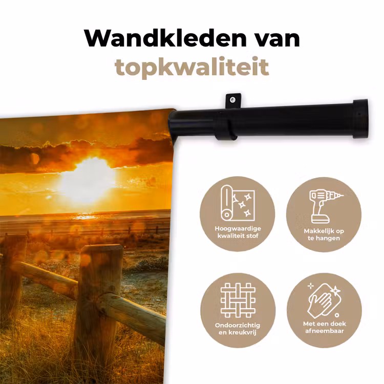Wandkleed - Zon - Strand - Duin - Horizon - Gras - Pad - Oranje — 3