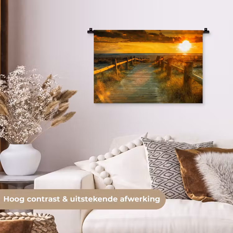 Wandkleed - Zon - Strand - Duin - Horizon - Gras - Pad - Oranje — 4