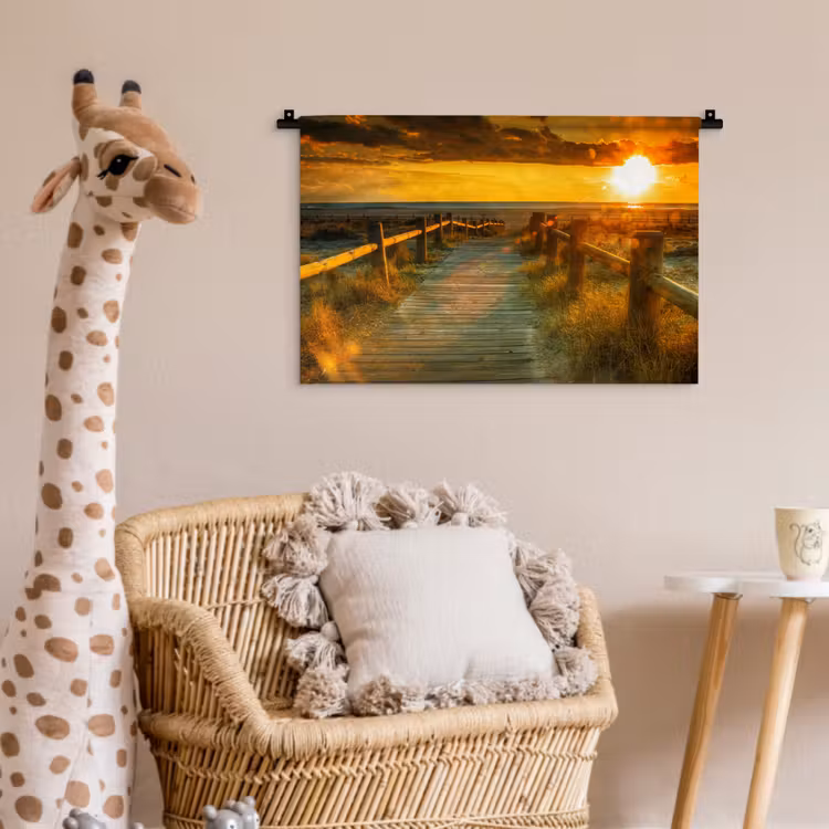 Wandkleed - Zon - Strand - Duin - Horizon - Gras - Pad - Oranje — 5