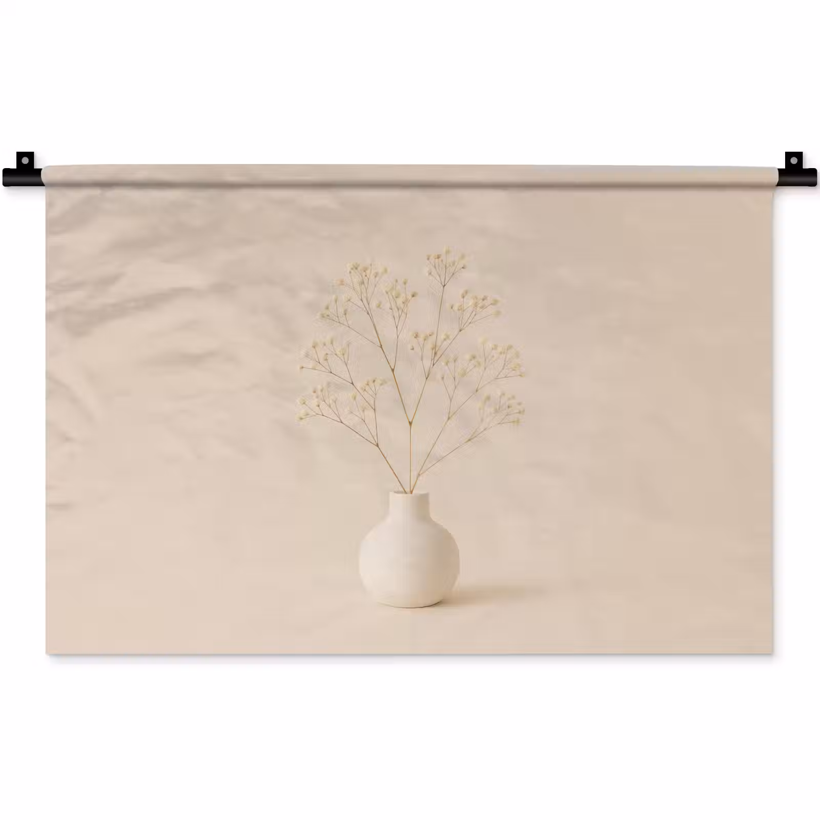 Wandkleed - Vaas - Takken - Bloemetjes - Wit — 1