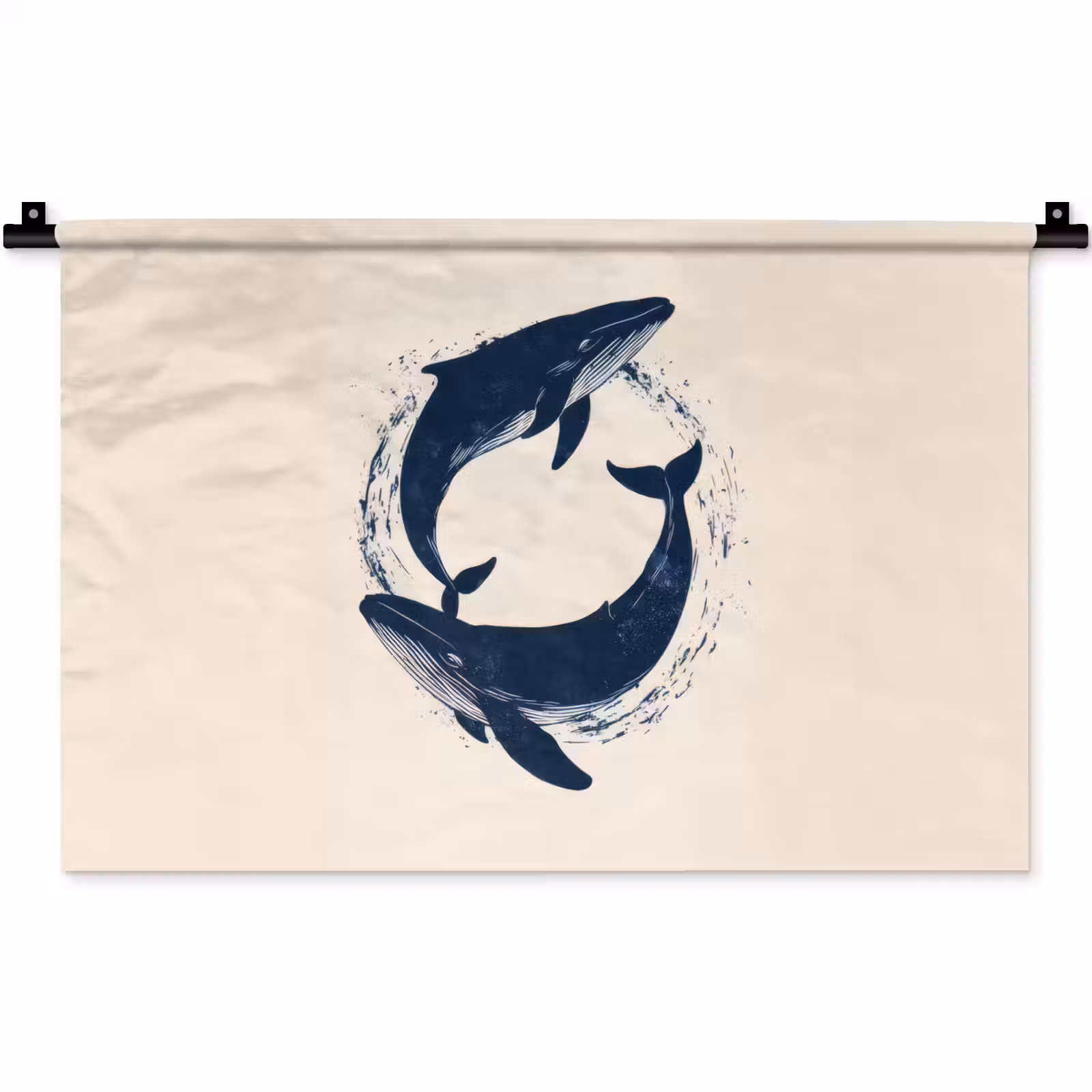 Wandkleed - Walvissen - Spetters - Cirkel - Donkerblauw — 1