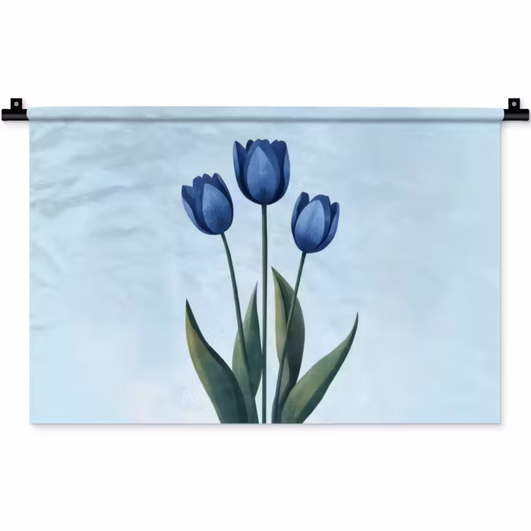Wandkleed - Tulpen - Blauw - Bladeren — 1