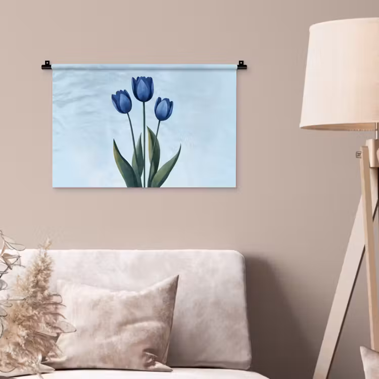 Wandkleed - Tulpen - Blauw - Bladeren — 2
