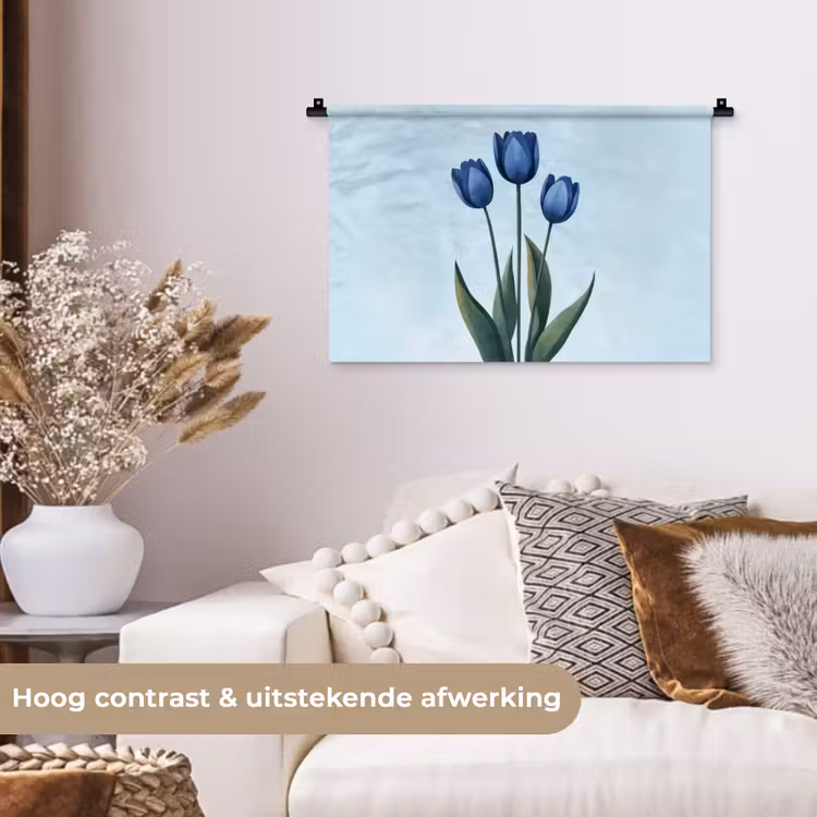 Wandkleed - Tulpen - Blauw - Bladeren — 4