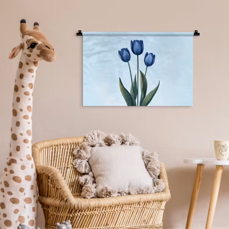 Wandkleed - Tulpen - Blauw - Bladeren — 5