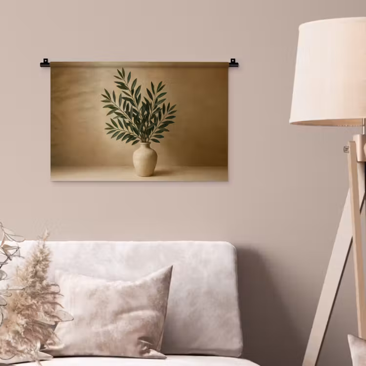 Wandkleed - Vaas - Olijftakken - Bladeren - Beige — 2