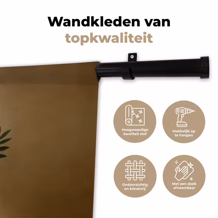 Wandkleed - Vaas - Olijftakken - Bladeren - Beige — 3