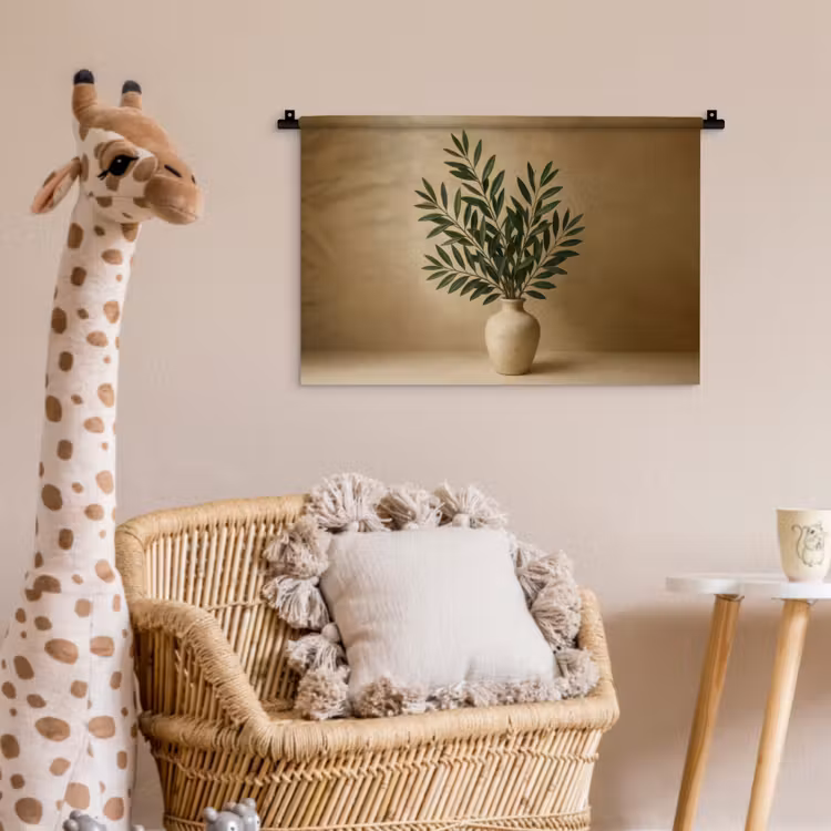Wandkleed - Vaas - Olijftakken - Bladeren - Beige — 5