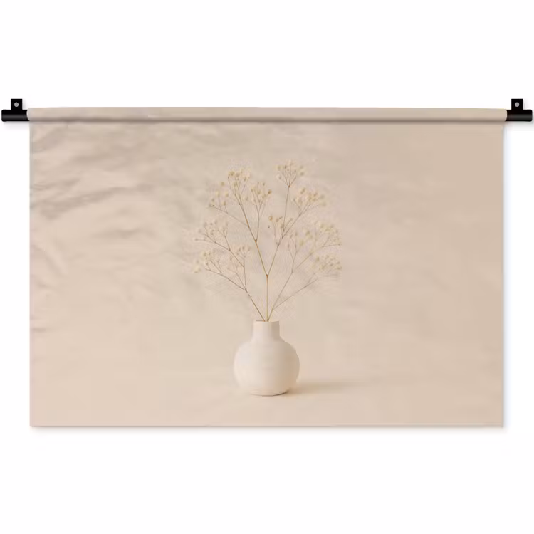 Wandkleed - Vaas - Takken - Bloemetjes - Wit — 1