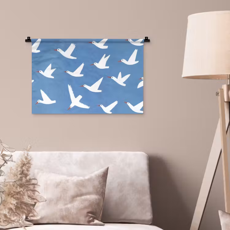Wandkleed - Vogels - Wit - Patroon — 2