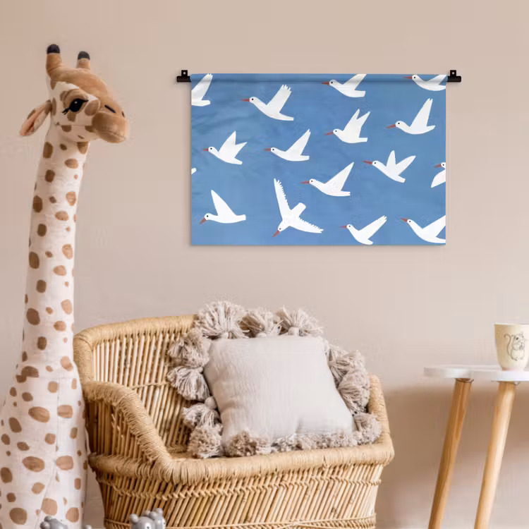 Wandkleed - Vogels - Wit - Patroon — 5