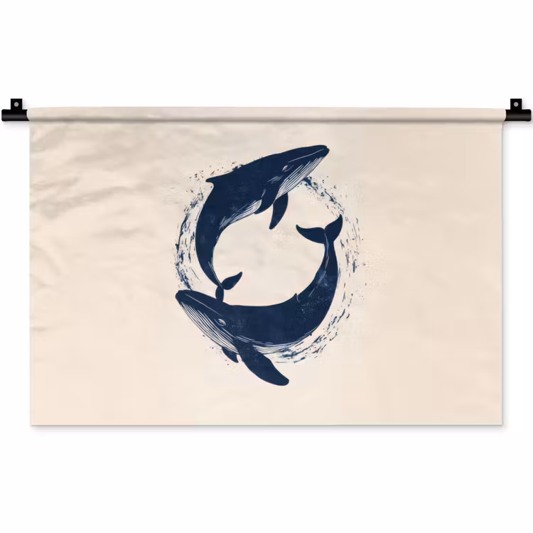 Wandkleed - Walvissen - Spetters - Cirkel - Donkerblauw — 1