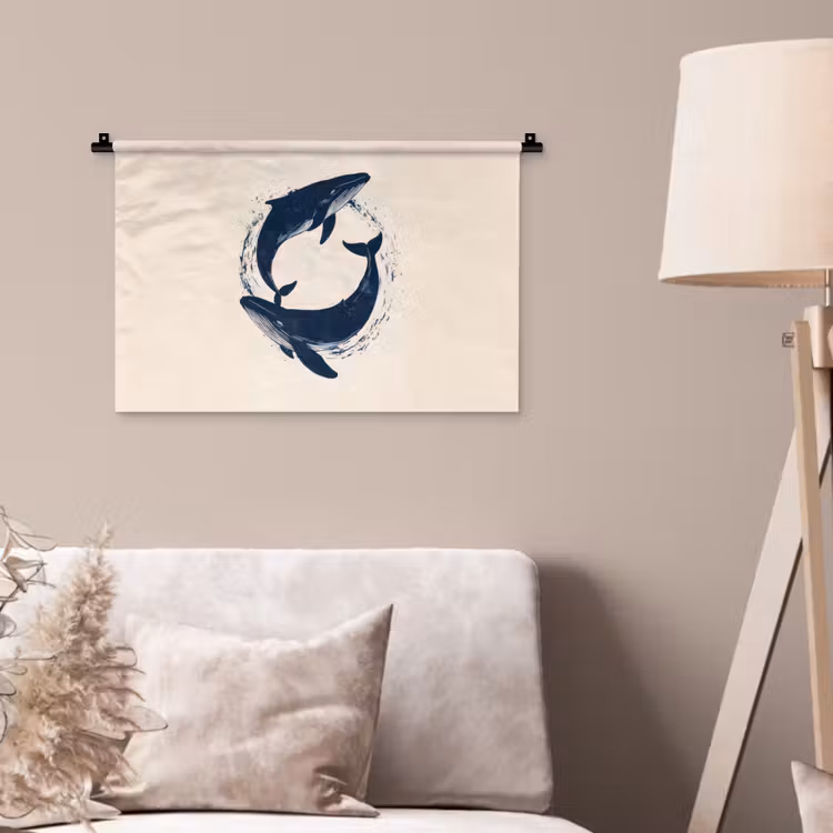 Wandkleed - Walvissen - Spetters - Cirkel - Donkerblauw — 2