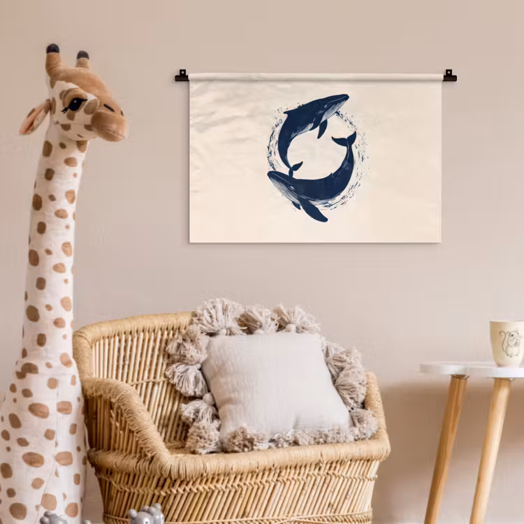 Wandkleed - Walvissen - Spetters - Cirkel - Donkerblauw — 5