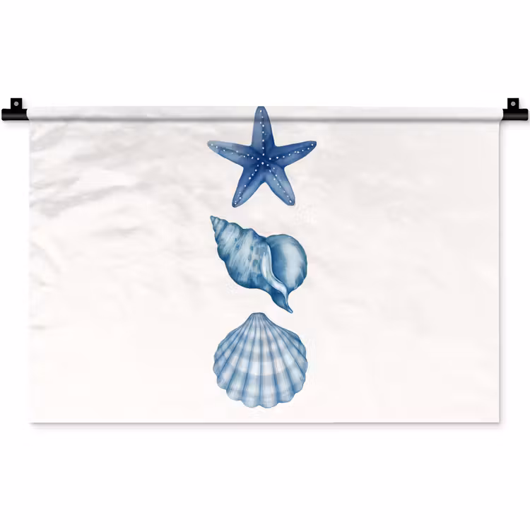 Wandkleed - Zeester - Schelpen - Blauw — 1