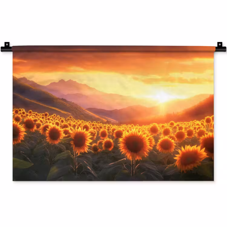 Wandkleed - Zonnebloemen - Zonsondergang - Landschap — 1