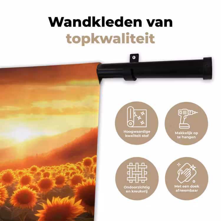 Wandkleed - Zonnebloemen - Zonsondergang - Landschap — 3