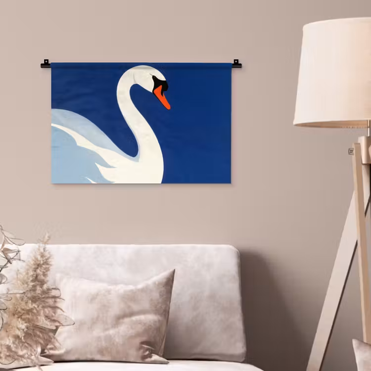 Wandkleed - Zwaan - Wit - Snavel - Illustratie — 2