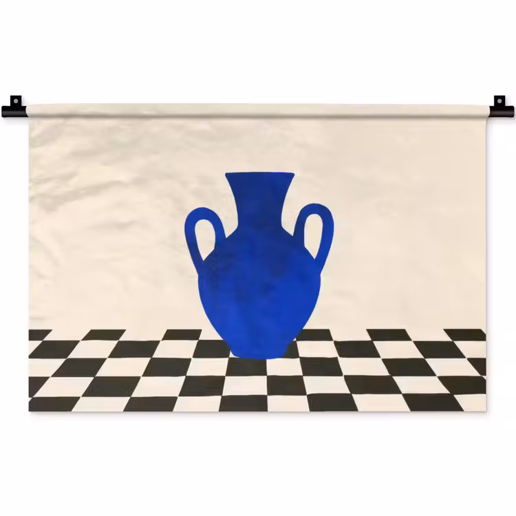 Wandkleed - Vaas - Blauw - Geblokt - Modern — 1