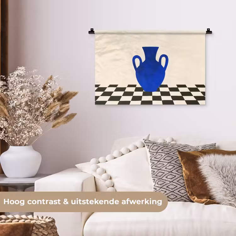 Wandkleed - Vaas - Blauw - Geblokt - Modern — 4