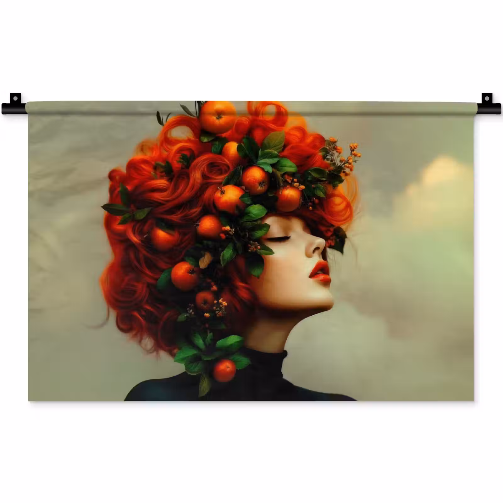 Wandkleed - Vrouw - Appels - Rood - Bladeren — 1