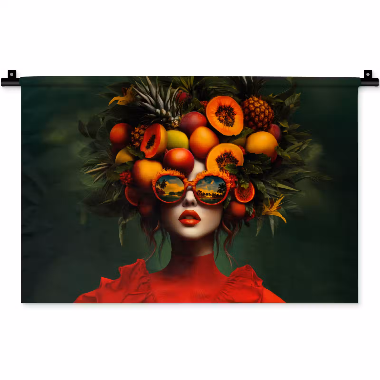 Wandkleed - Vrouw - Vruchten - Papaja - Ananas — 1