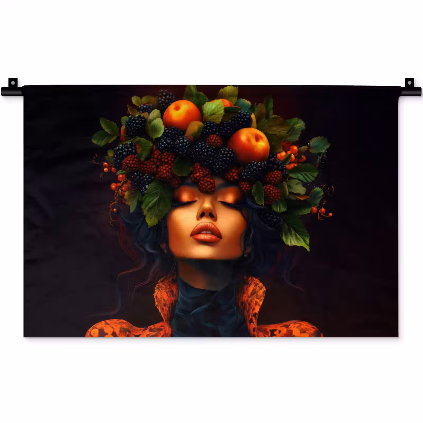 Wandkleed - Vrouw - Zwart - Bessen - Bramen - Appels — 1