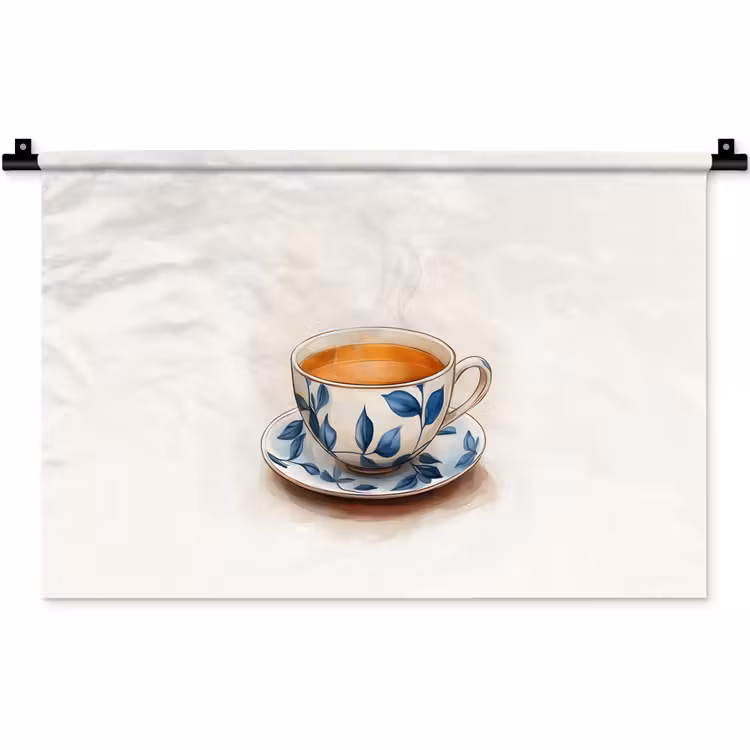 Wandkleed - Theekop - Bladeren - Blauw — 1