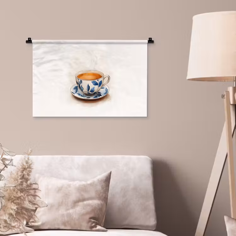 Wandkleed - Theekop - Bladeren - Blauw — 2