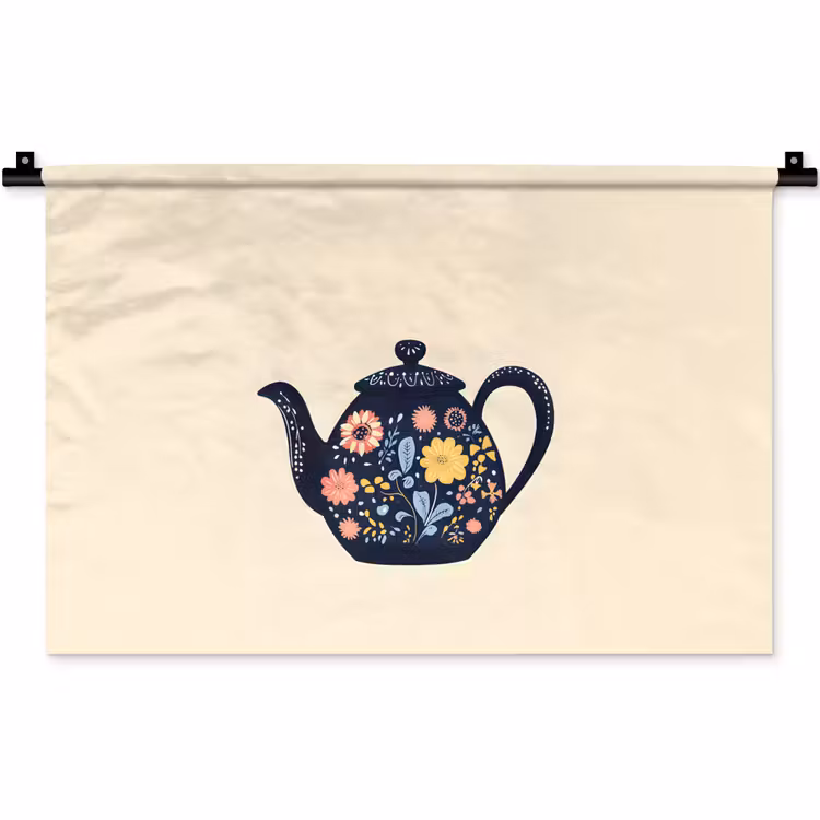 Wandkleed - Theepot - Kleurrijk - Bloemen — 1