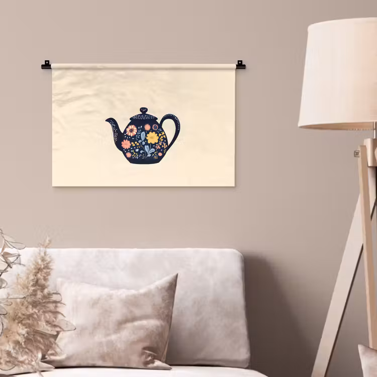 Wandkleed - Theepot - Kleurrijk - Bloemen — 2
