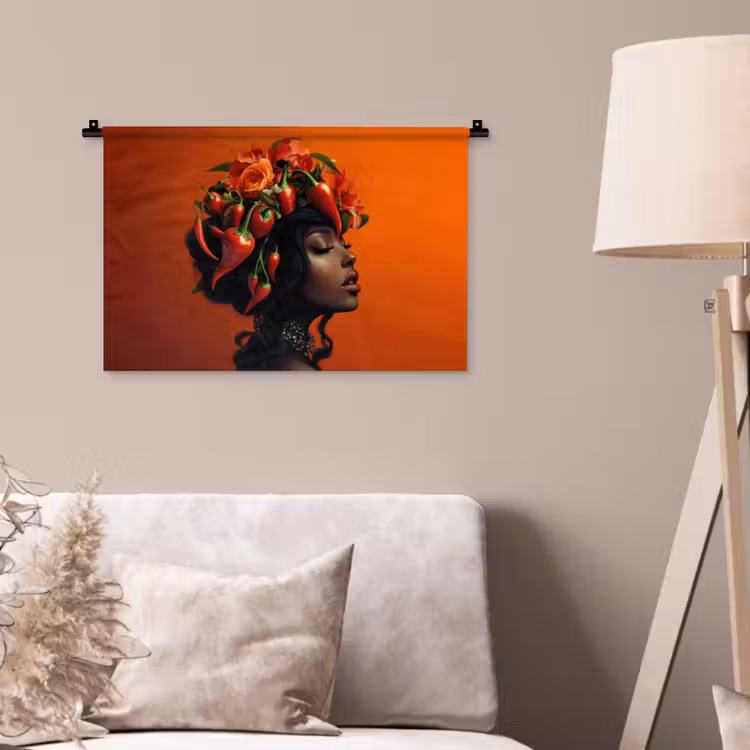 Wandkleed - Vrouw - Chilipepers - Pepers - Bloemen — 2