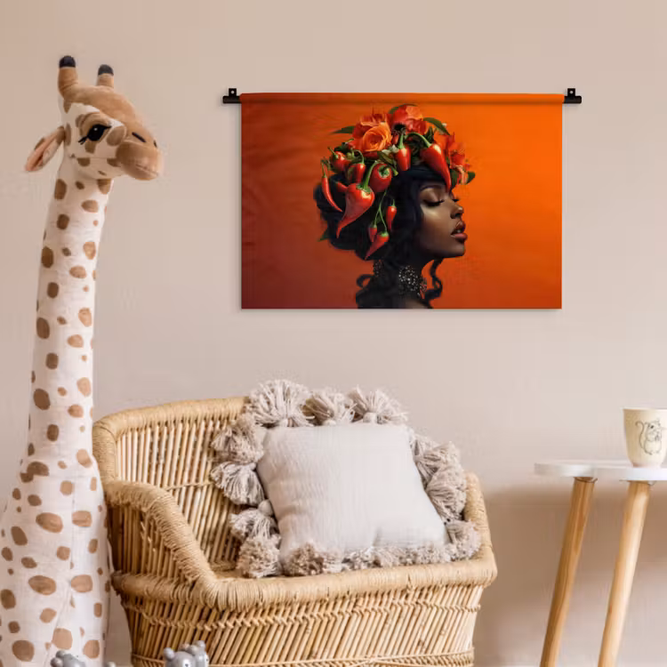 Wandkleed - Vrouw - Chilipepers - Pepers - Bloemen — 5
