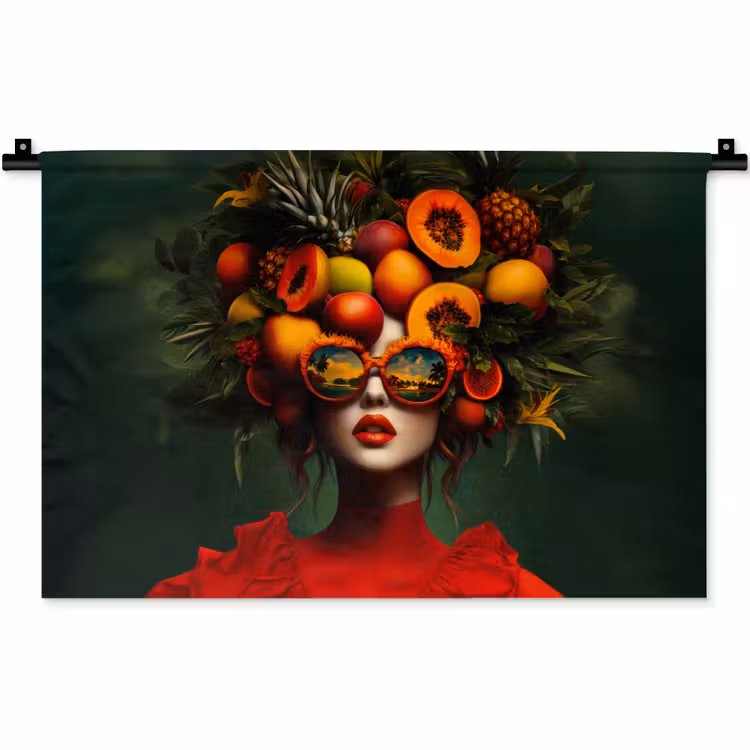 Wandkleed - Vrouw - Vruchten - Papaja - Ananas — 1