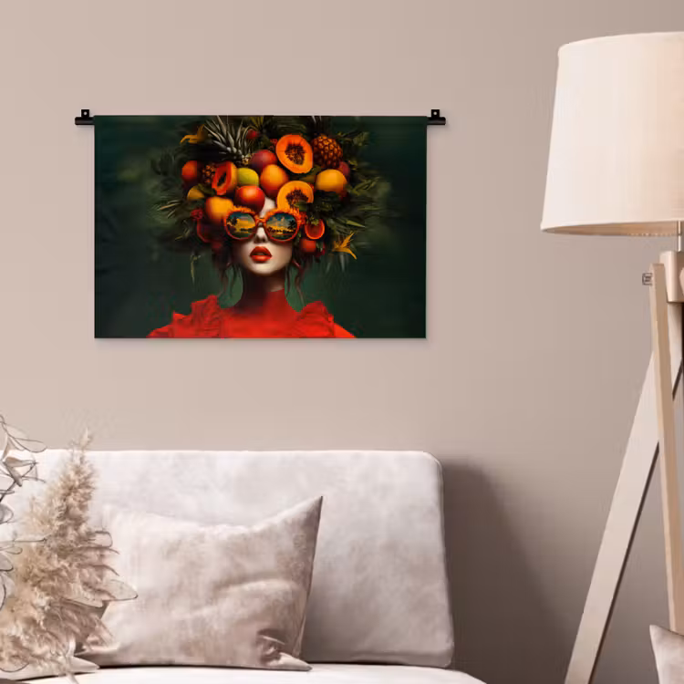 Wandkleed - Vrouw - Vruchten - Papaja - Ananas — 2