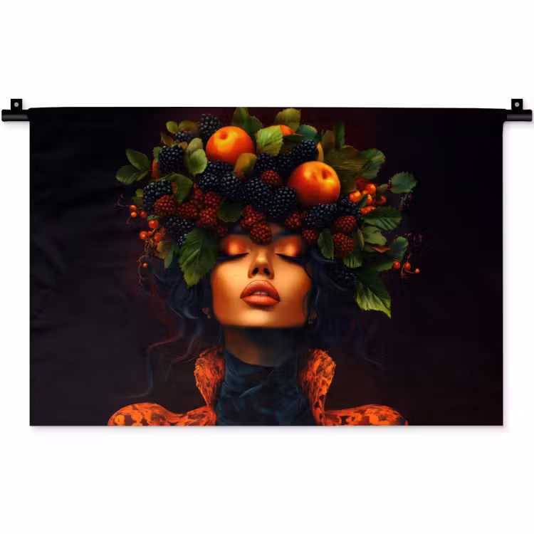 Wandkleed - Vrouw - Zwart - Bessen - Bramen - Appels — 1