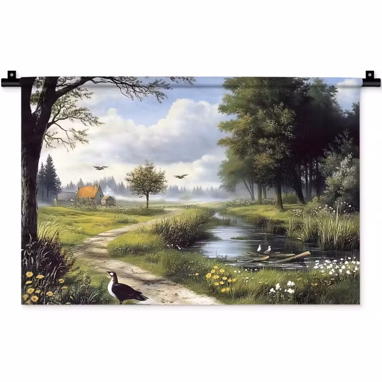 Wandkleed - Zandpad - Groen landschap - Water — 1