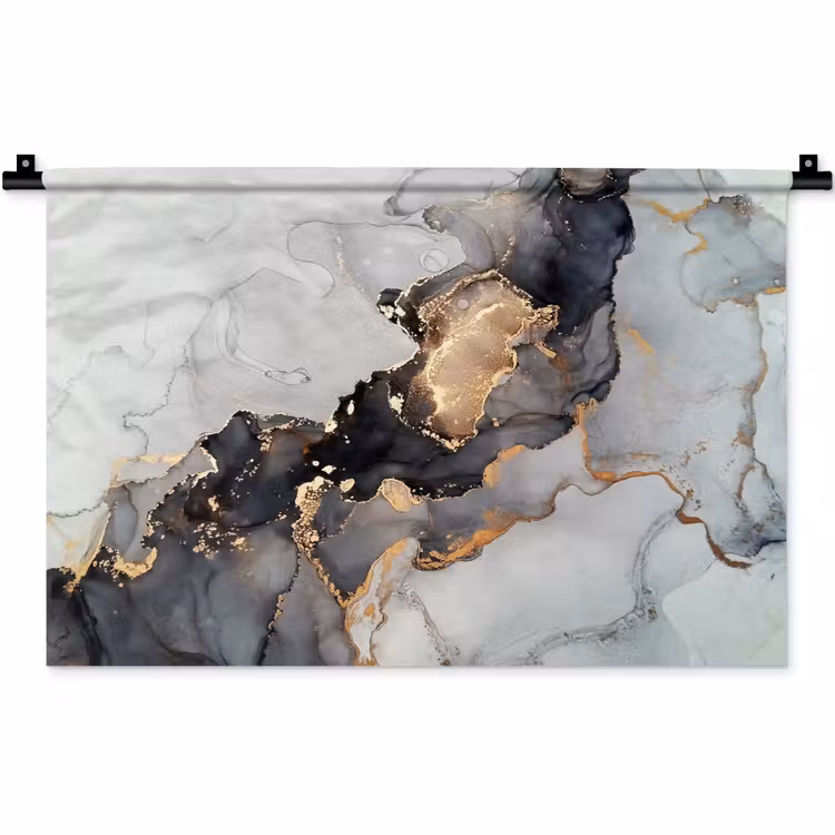 Wandkleed - Zwart - Marmer - Luxe - Goud — 1