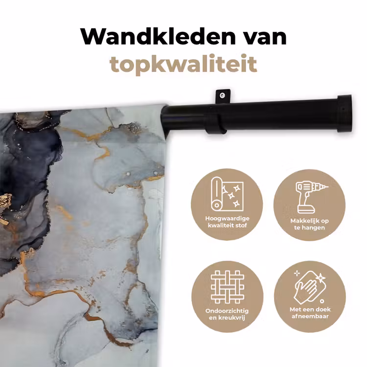 Wandkleed - Zwart - Marmer - Luxe - Goud — 3