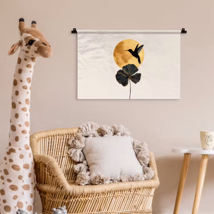 Wandkleed - Zwarte kolibrie - Bloem - Gouden cirkel — 5