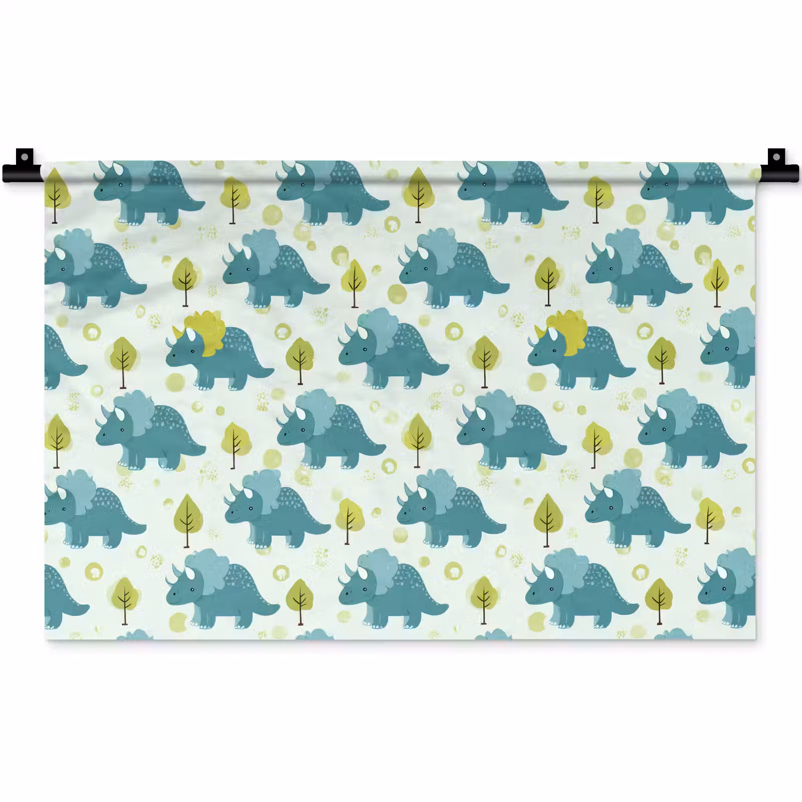 Wandkleed - Triceratop - Blauw - Stippen - Boompjes — 1