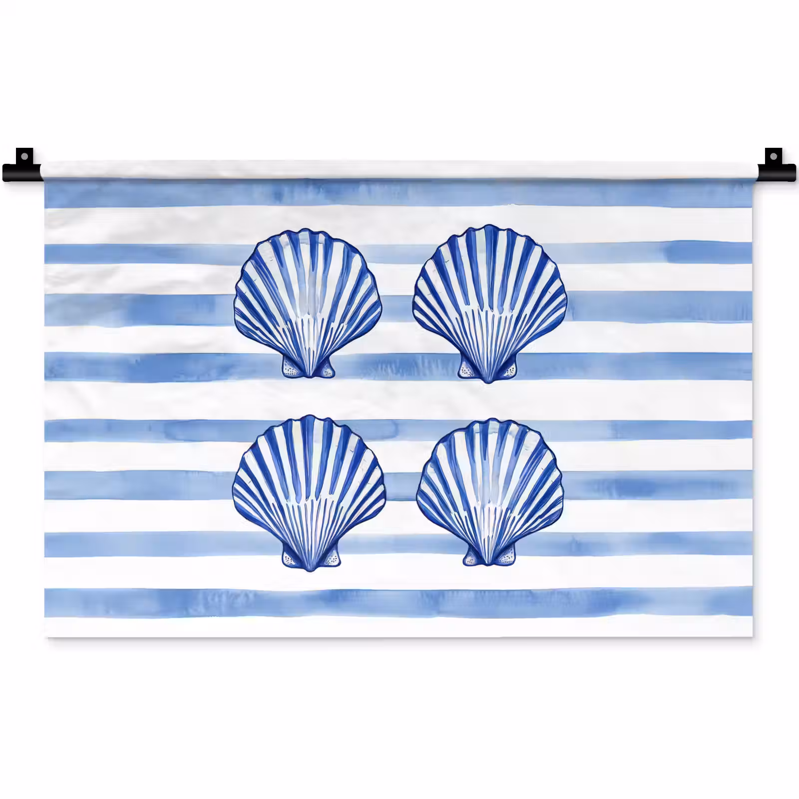 Wandkleed - Vier schelpen - Blauw - Wit - Strepen — 1