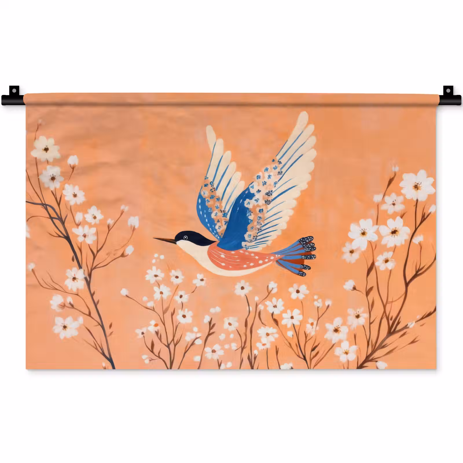 Wandkleed - Vogel - Bloesemtakken - Warm - Kleurrijk — 1
