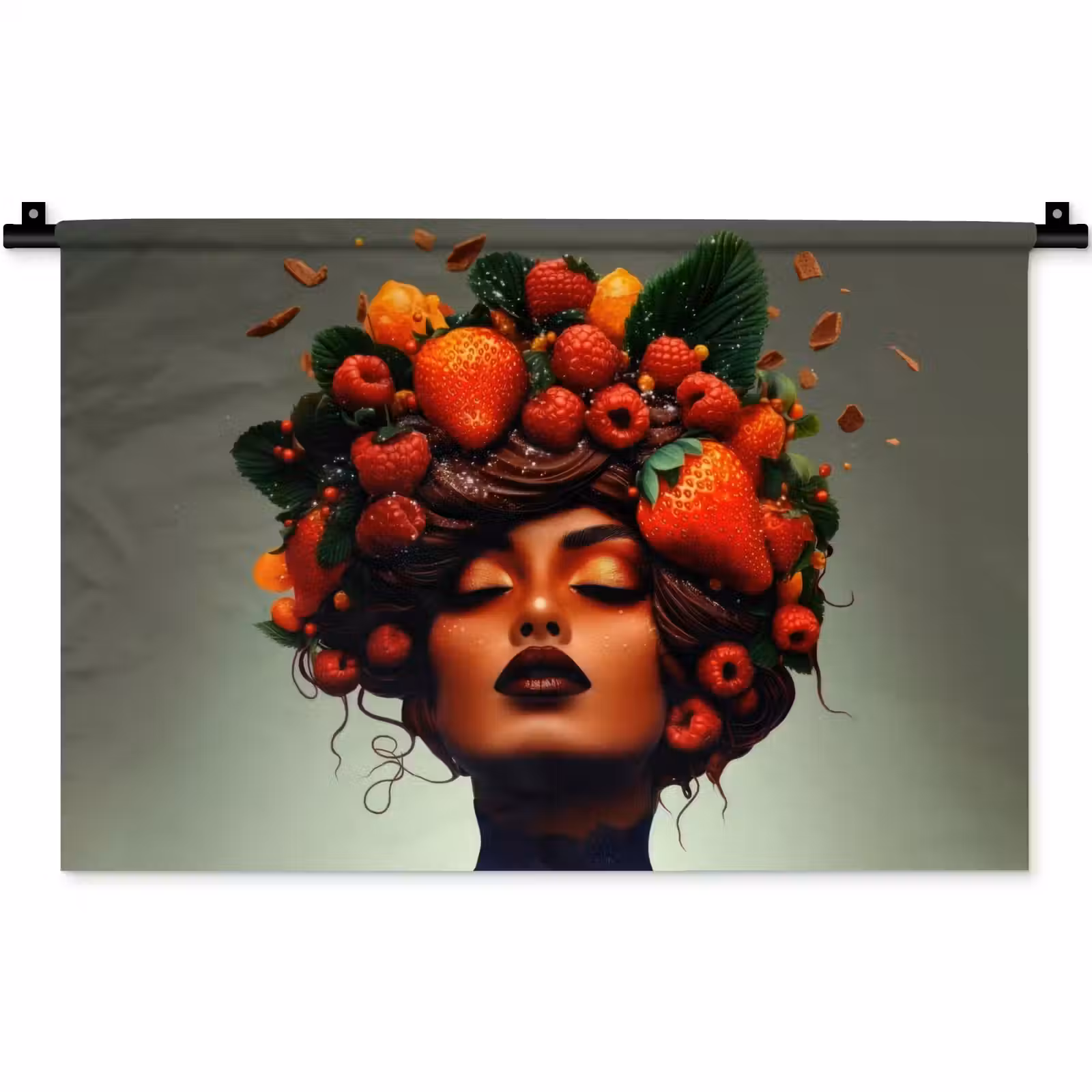 Wandkleed - Vrouw - Chocolade - Frambozen - Aardbeien - Koekjes — 1