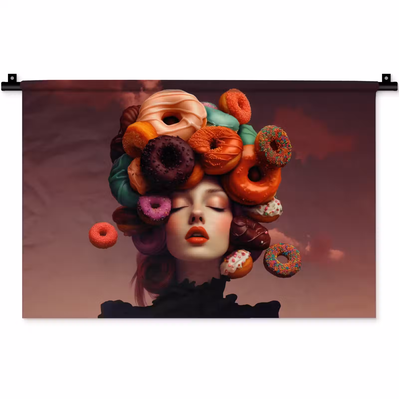 Wandkleed - Vrouw - Donuts - Kleurrijk — 1