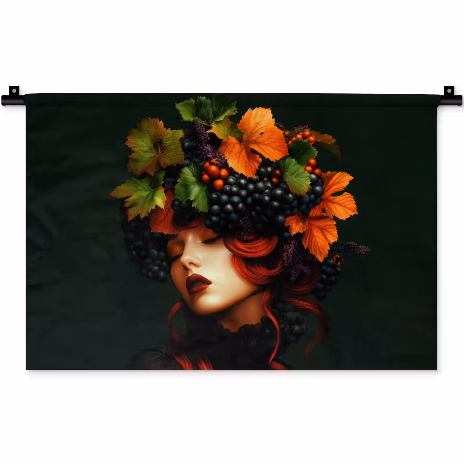 Wandkleed - Vrouw - Rood - Groen - Druiven — 1